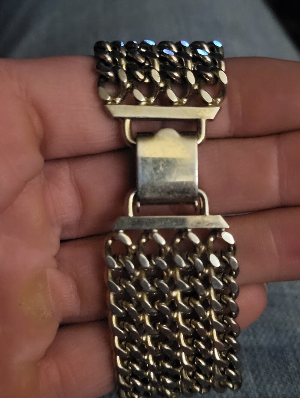 Vintage Signed Bergere 4-Row Curb Link Bracelet Mid-Century Wide Gate Bookchain